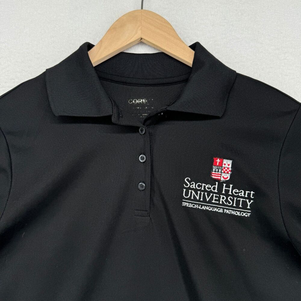 SACRED HEART Shirt Womens M SPEECH LANGUAGE PATHOLOGY University SHU Polo Black